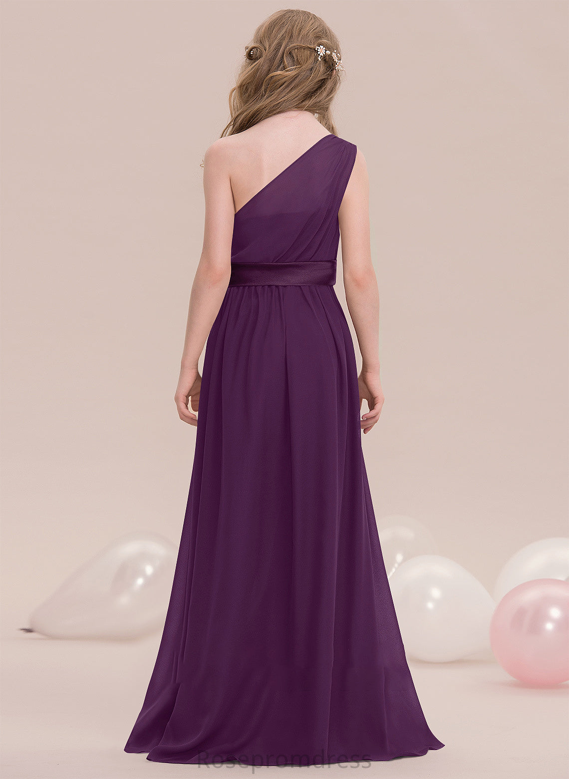 Aurora Ruffle Junior Bridesmaid Dresses One-Shoulder With Floor-Length A-Line Chiffon