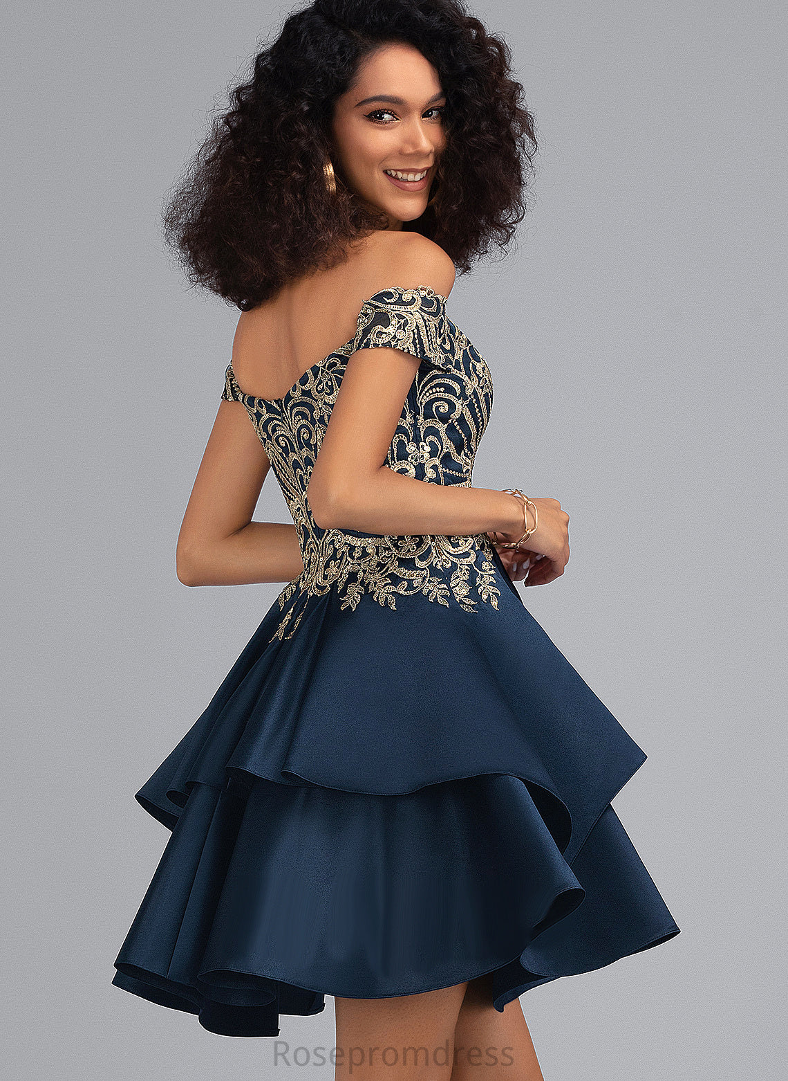 Short/Mini Lace Dress Off-the-Shoulder A-Line With Satin Andrea Homecoming Homecoming Dresses