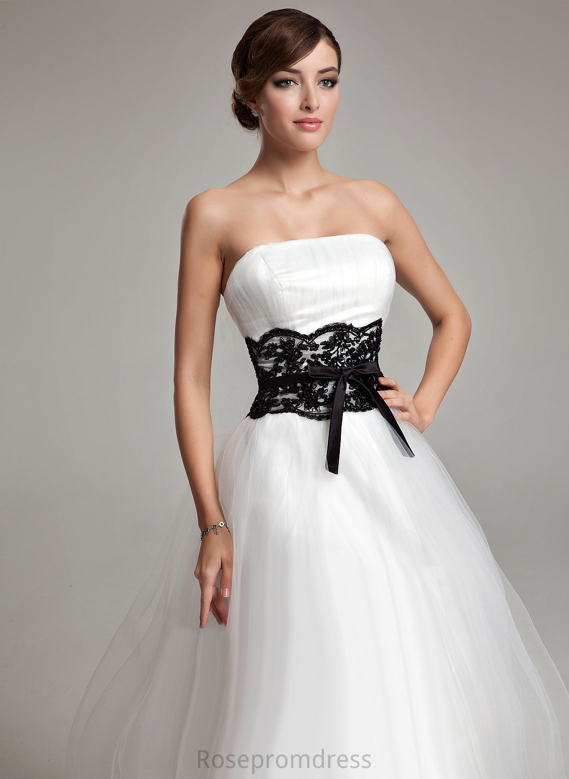 Strapless With Tea-Length Dress Sash Bow(s) Lace Satin Beading Tulle Wedding Allyson Wedding Dresses Ball-Gown/Princess