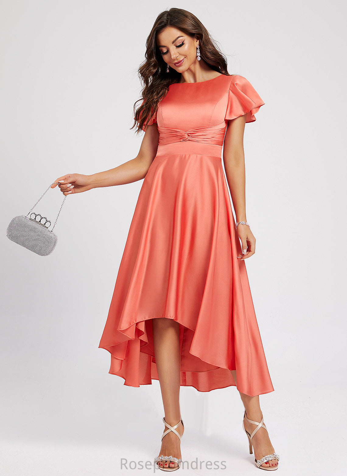 Polyester Averie Scoop Dress Cocktail Dresses A-Line Asymmetrical With Neck Pleated Cocktail