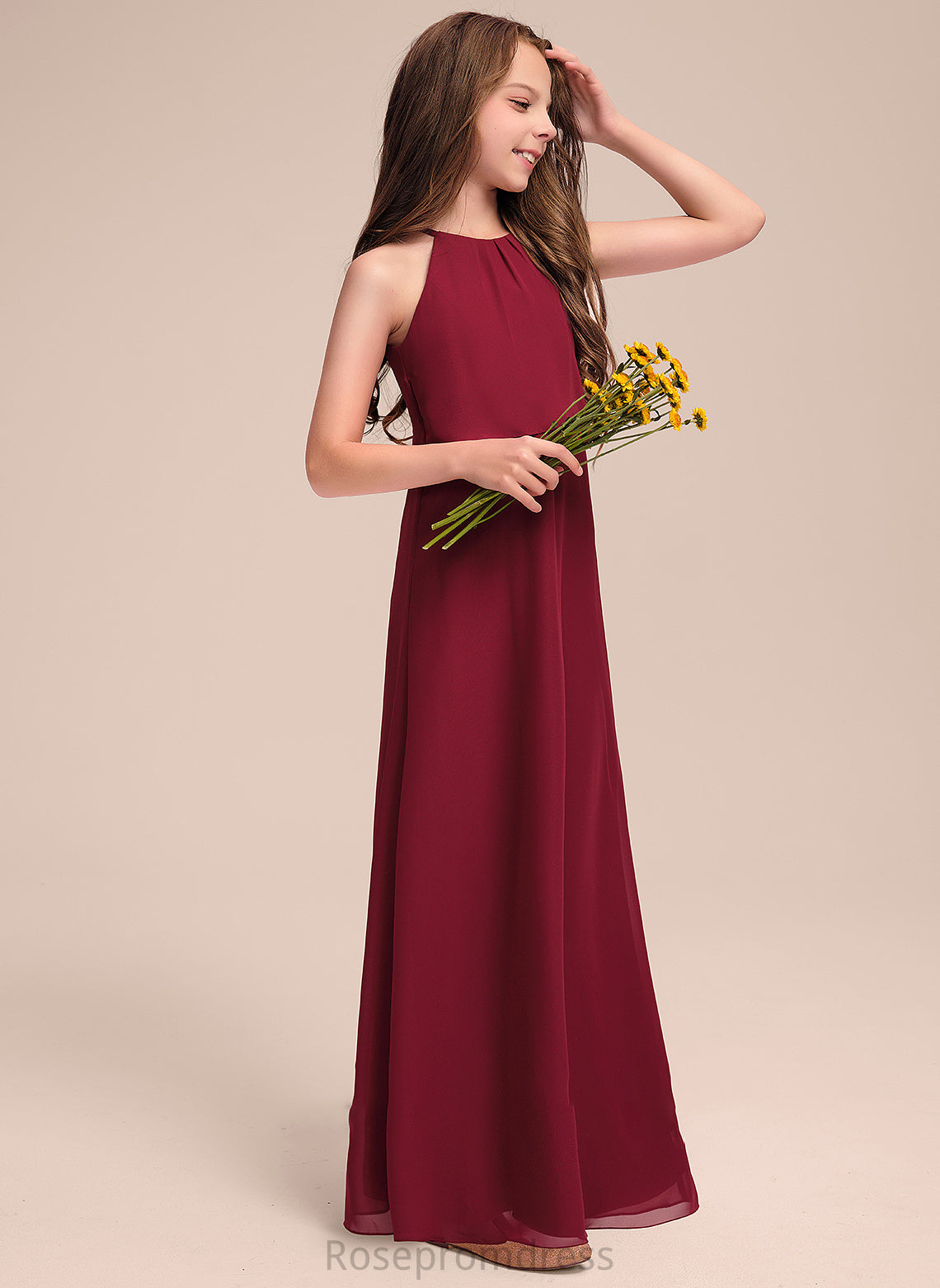 Chiffon Scoop A-Line Ruffles Floor-Length Kaydence Junior Bridesmaid Dresses With Neck