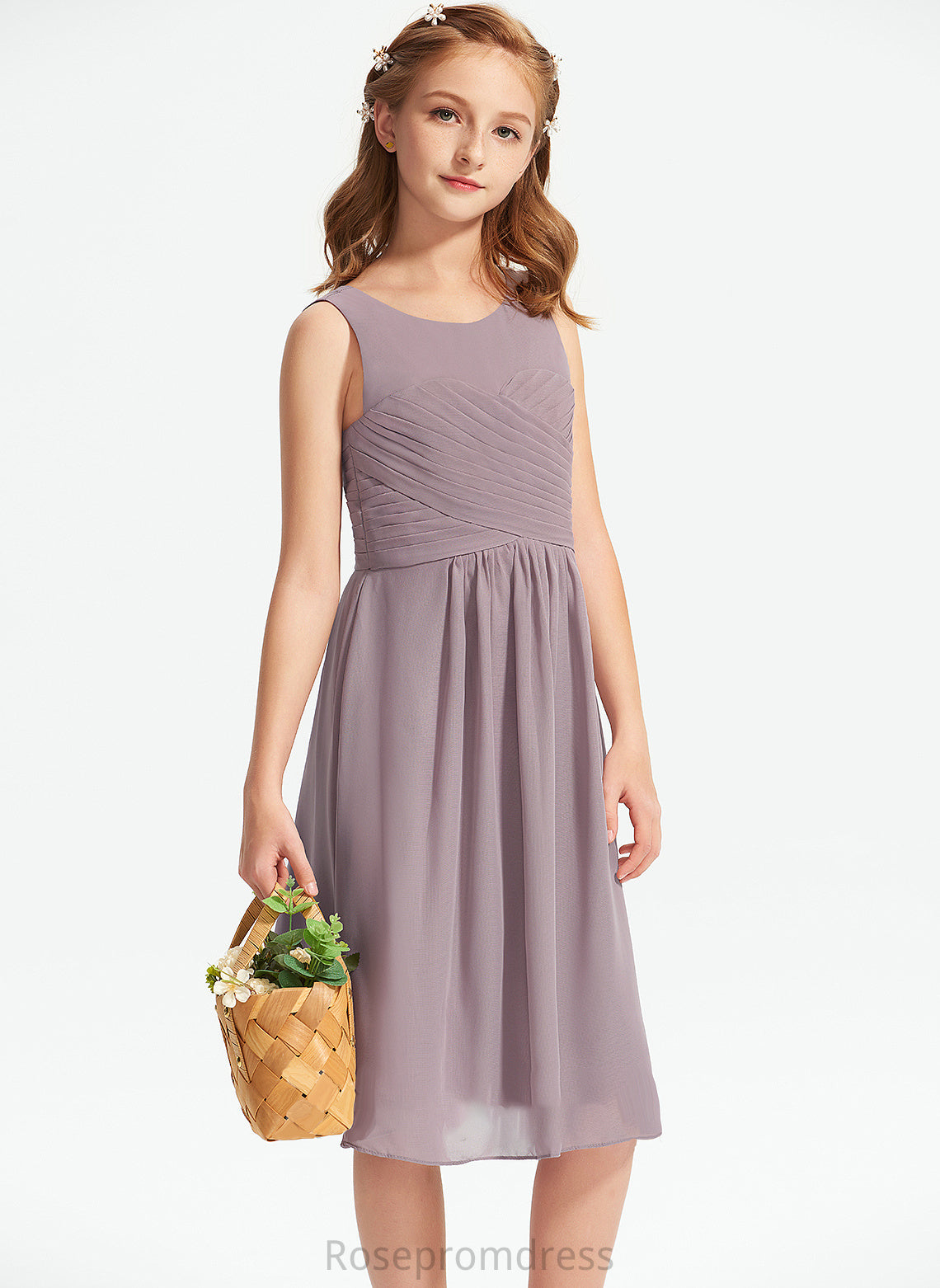 Scoop Junior Bridesmaid Dresses With Ruffle A-Line Knee-Length Neck Chiffon Prudence