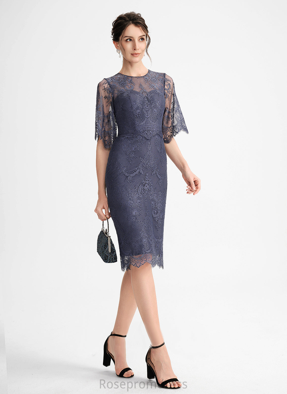 Sheath/Column With Scoop Jacquelyn Cocktail Dresses Neck Dress Lace Lace Knee-Length Cocktail