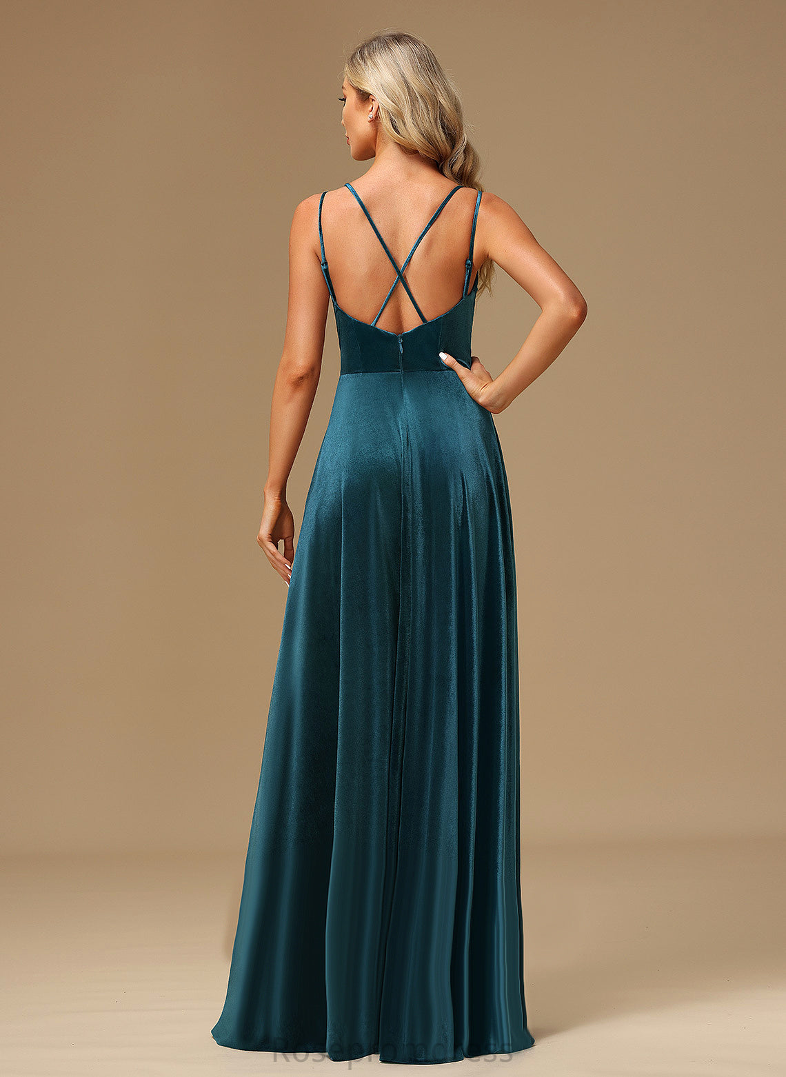 Silhouette Fabric Velvet Length Neckline Floor-Length A-line V-Neck Straps&Sleeves Briley A-Line/Princess Natural Waist Bridesmaid Dresses