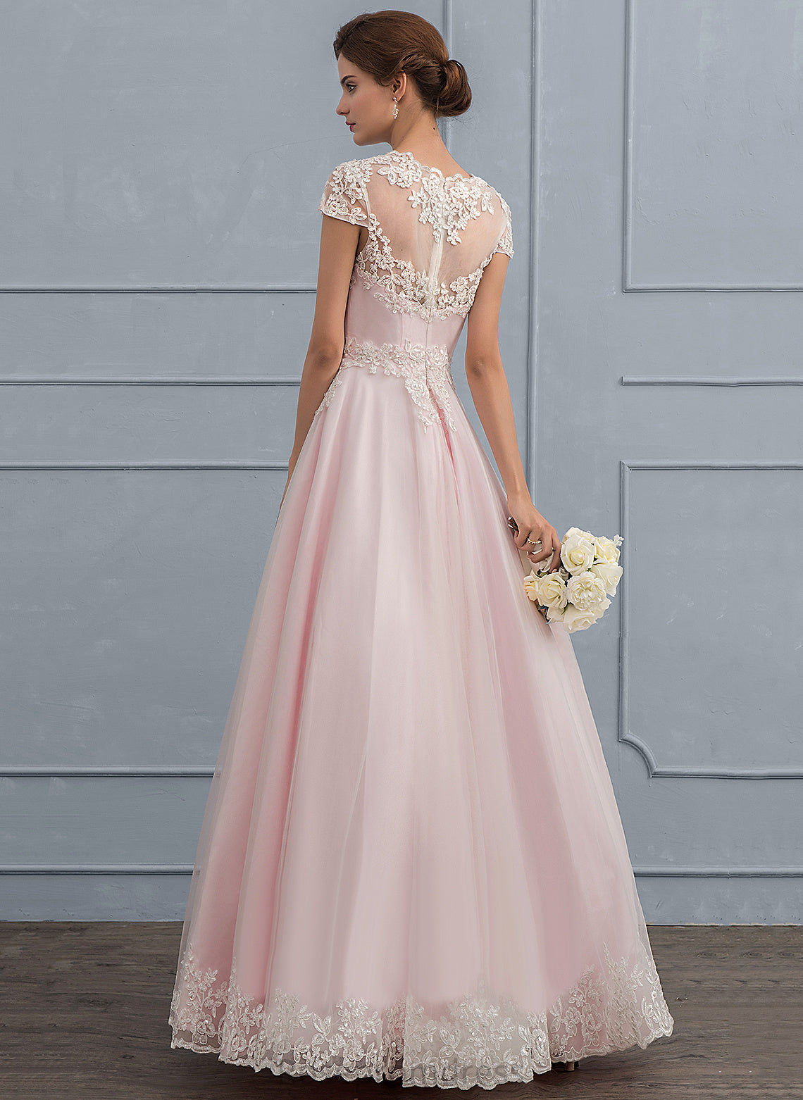 Ball-Gown/Princess Mya Wedding Dresses V-neck Dress Tulle Beading Floor-Length Wedding With Lace Sequins