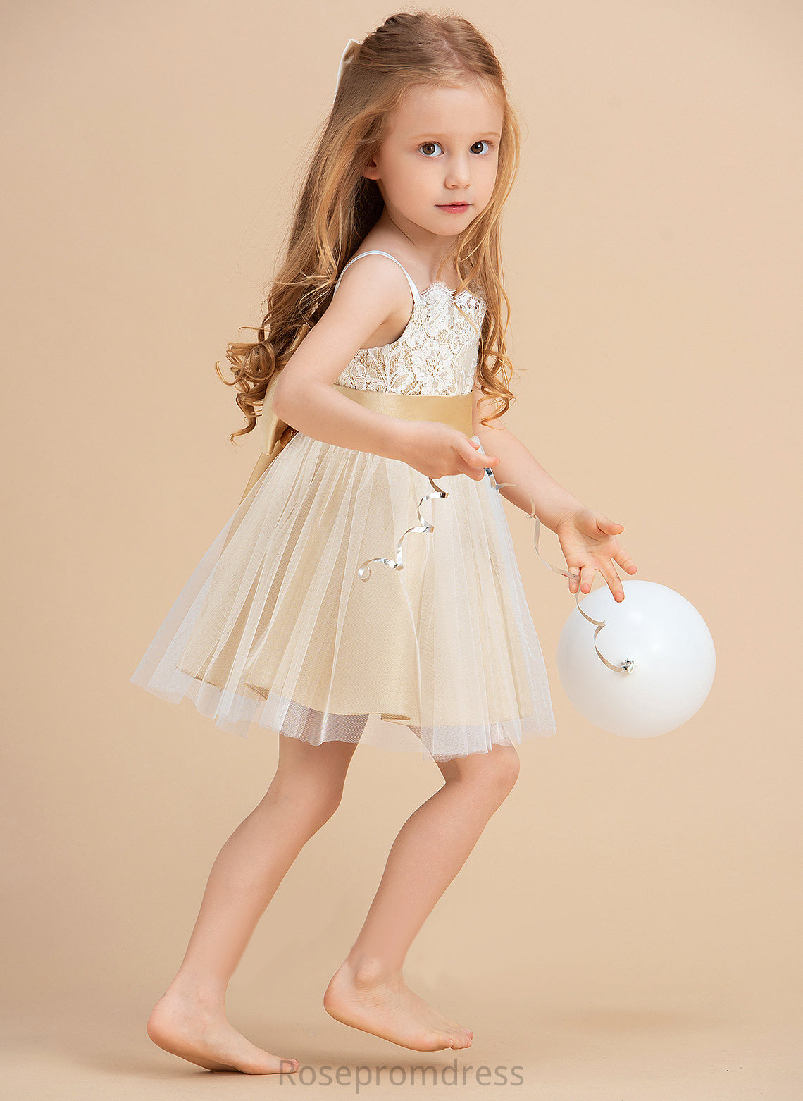 Sash/Bow(s) Dress sash) Kiera With Girl (Undetachable Flower Girl Dresses Flower Sleeveless A-Line/Princess Knee-length - Tulle/Lace Straps