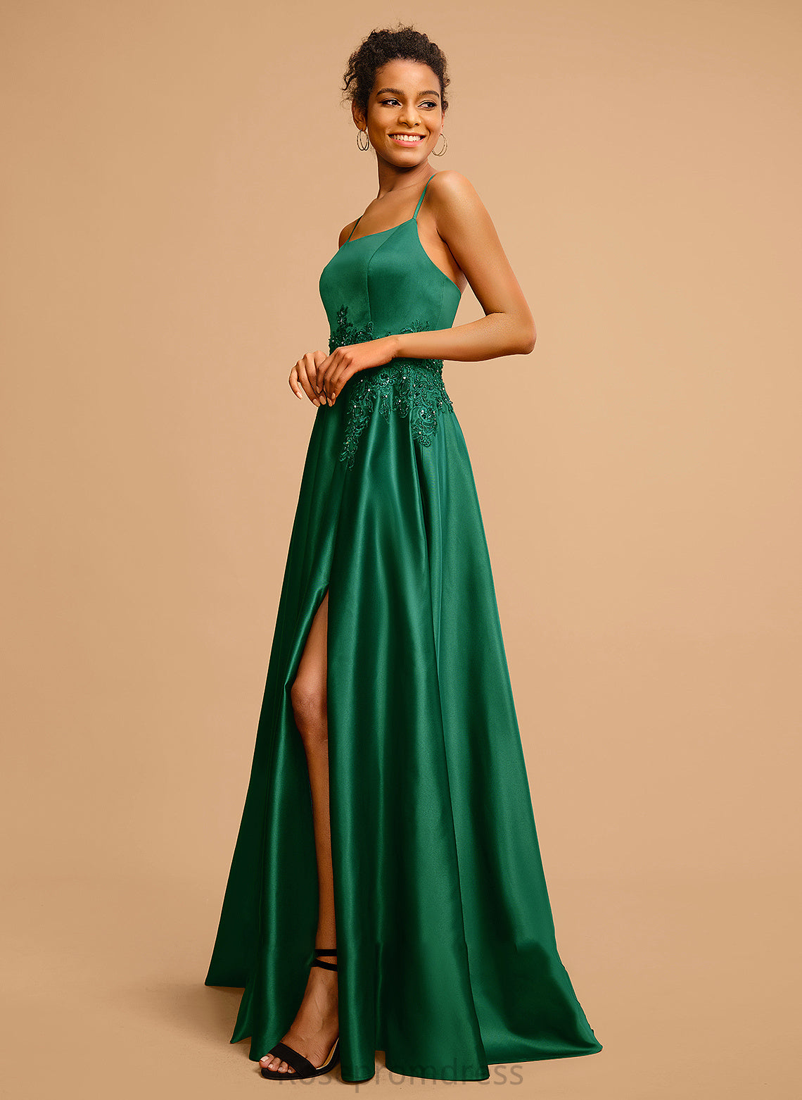 Sequins Floor-Length V-neck Ball-Gown/Princess With Prom Dresses Satin Beading Lillian