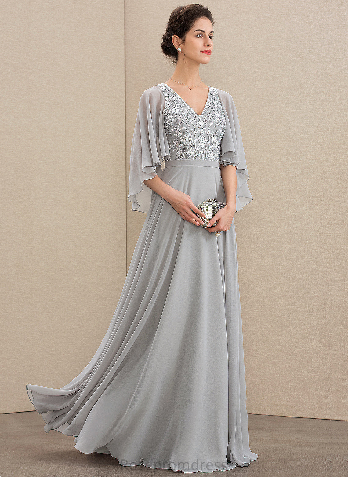 A-Line Viola Sequins Chiffon Mother Mother of the Bride Dresses of Dress Lace Floor-Length With V-neck the Beading Bride