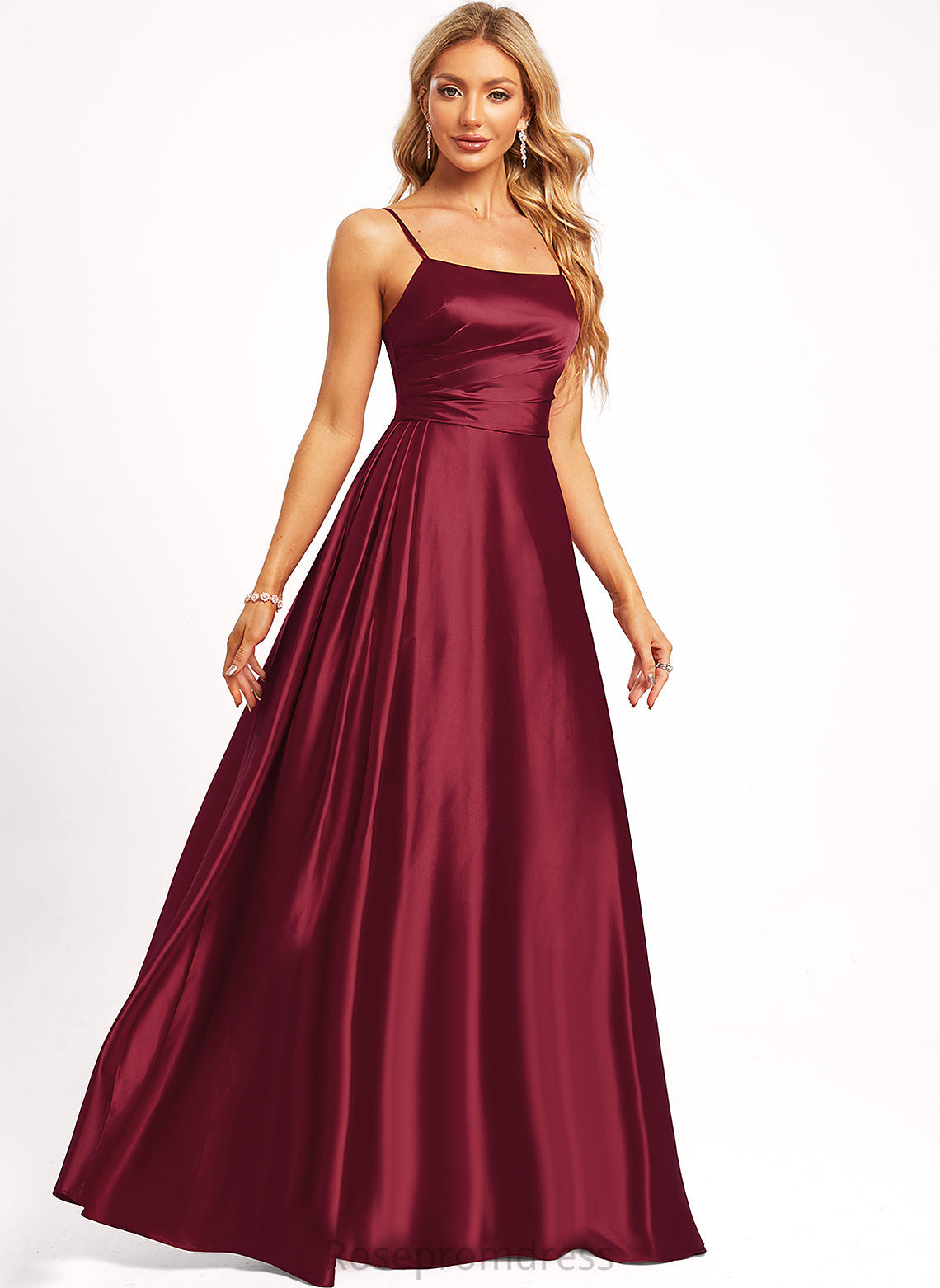 Sleeveless Neckline Floor-Length Silhouette BackStyle A-line Straps&Sleeves SpaghettiStraps Length Square Madeline Bridesmaid Dresses