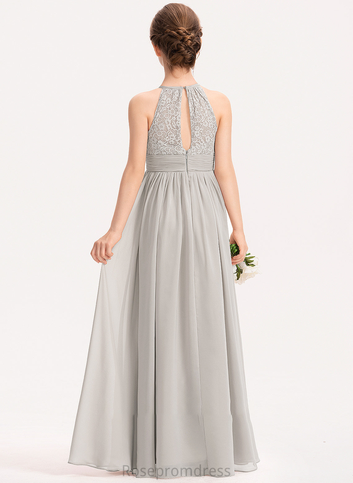 Chiffon Lace Neck Scoop Junior Bridesmaid Dresses With Annalise A-Line Ruffle Floor-Length