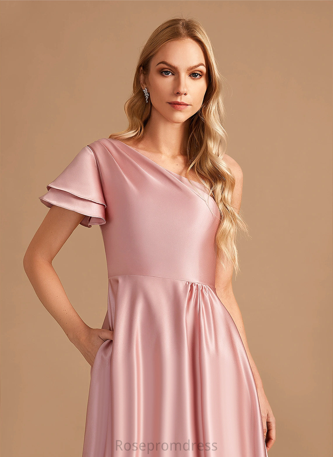 A-line Neckline Fabric Satin Floor-Length Length OneShoulder Straps&Sleeves Silhouette Millie A-Line/Princess Tea Length Bridesmaid Dresses