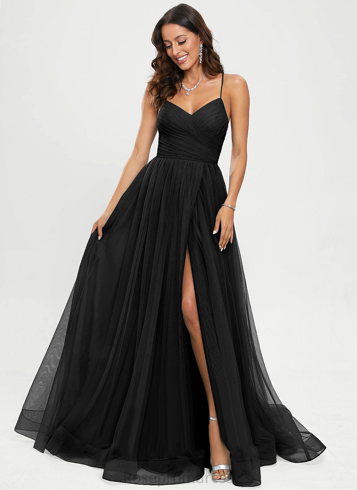 Joanna Ball-Gown/Princess V-neck Train Tulle Prom Dresses Sweep