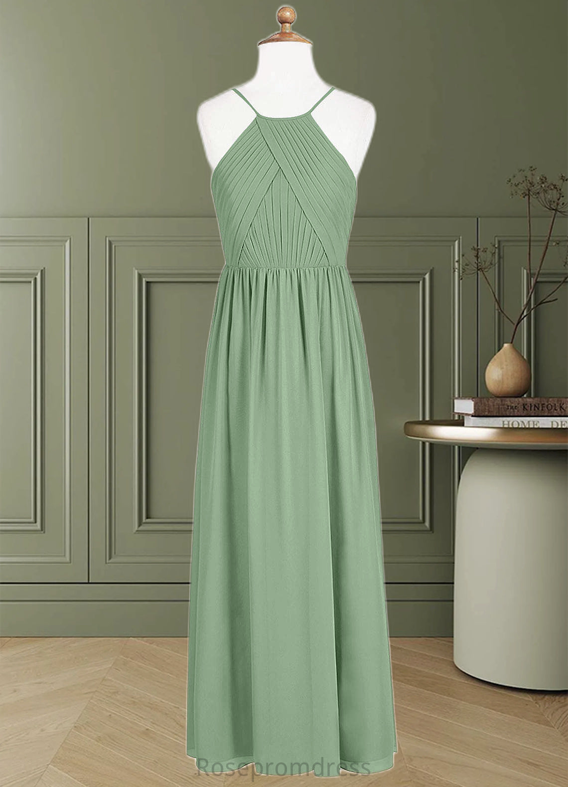 Naomi A-Line Pleated Chiffon Floor-Length Junior Bridesmaid Dress SRSP0019968