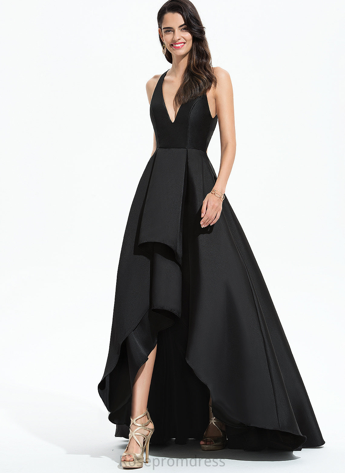 Prom Dresses Asymmetrical Shayna A-Line V-neck Satin