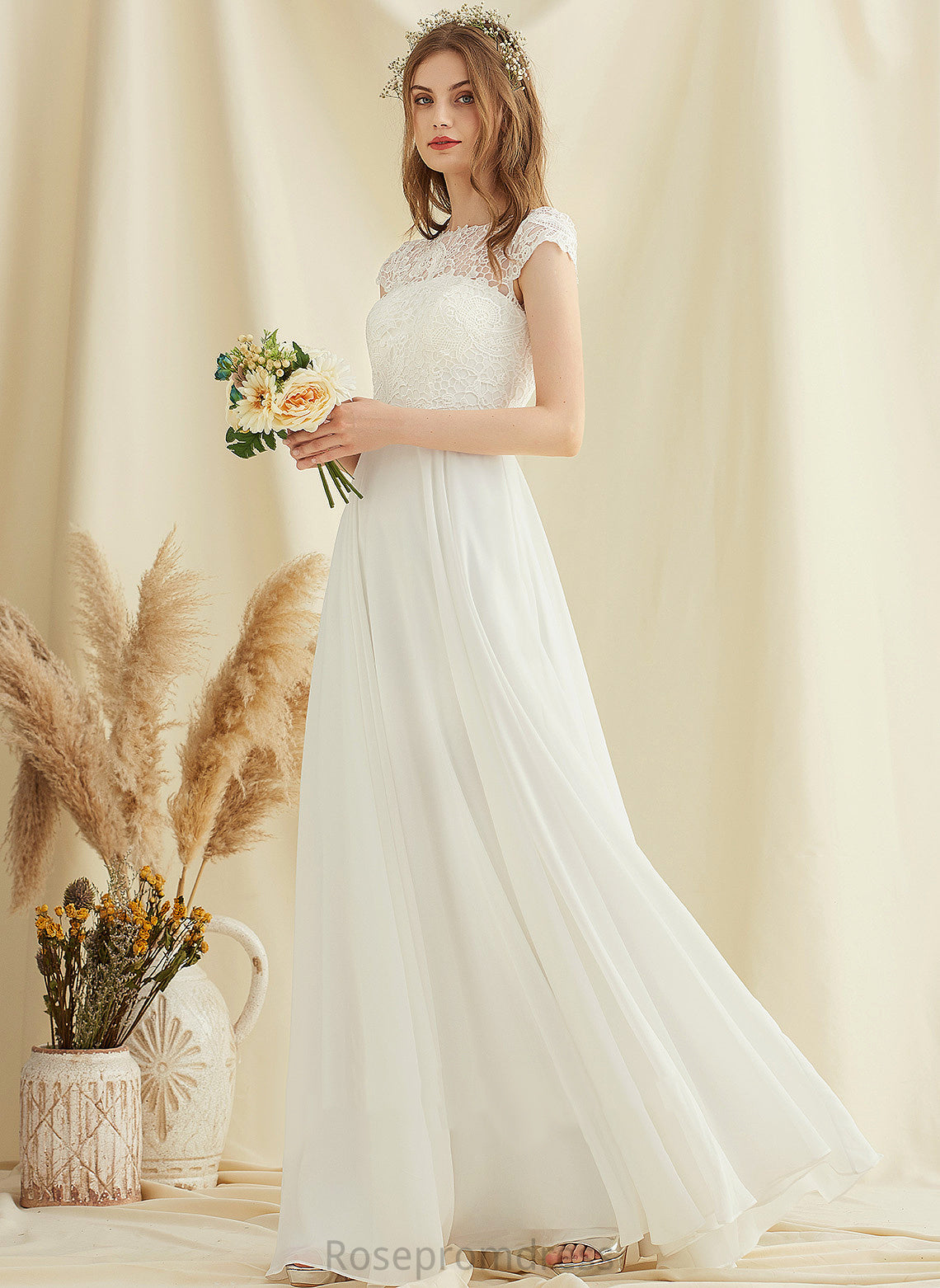 Lilianna Scoop Chiffon A-Line Dress Lace Floor-Length Wedding Wedding Dresses