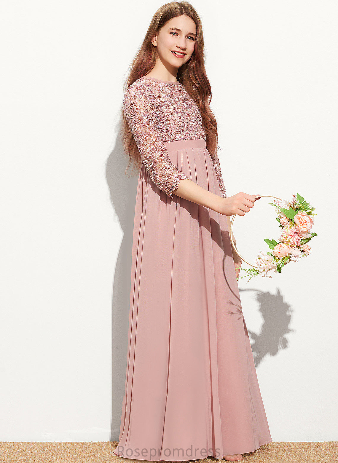 Junior Bridesmaid Dresses Neck Chiffon Arianna Floor-Length Scoop A-Line Lace