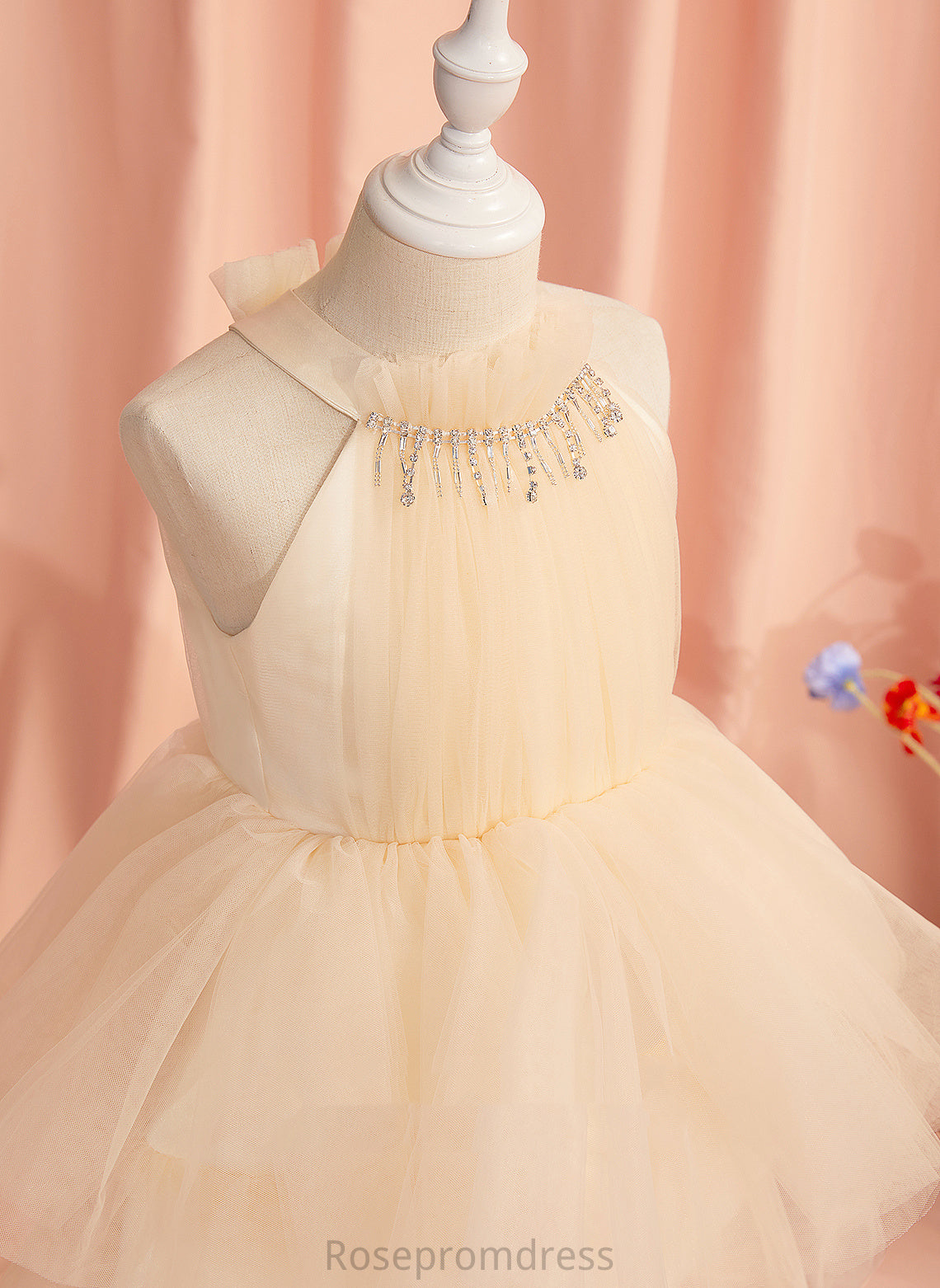 Dress Sleeveless High Tulle Mareli - Ball-Gown/Princess Flower Girl Dresses Neck Knee-length Rhinestone Flower With Girl