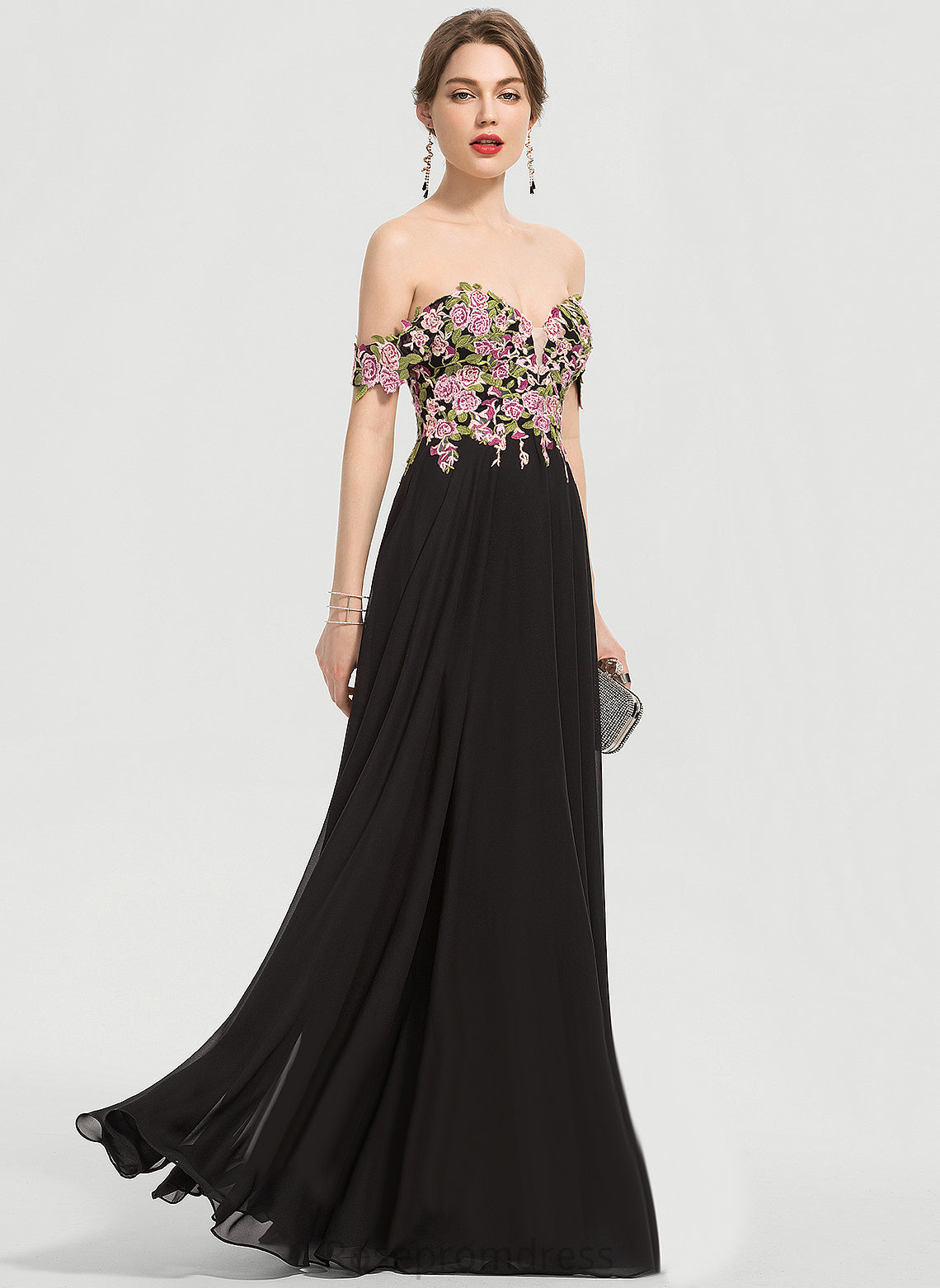 Ball-Gown/Princess Ayanna Lace Off-the-Shoulder Chiffon Prom Dresses Floor-Length