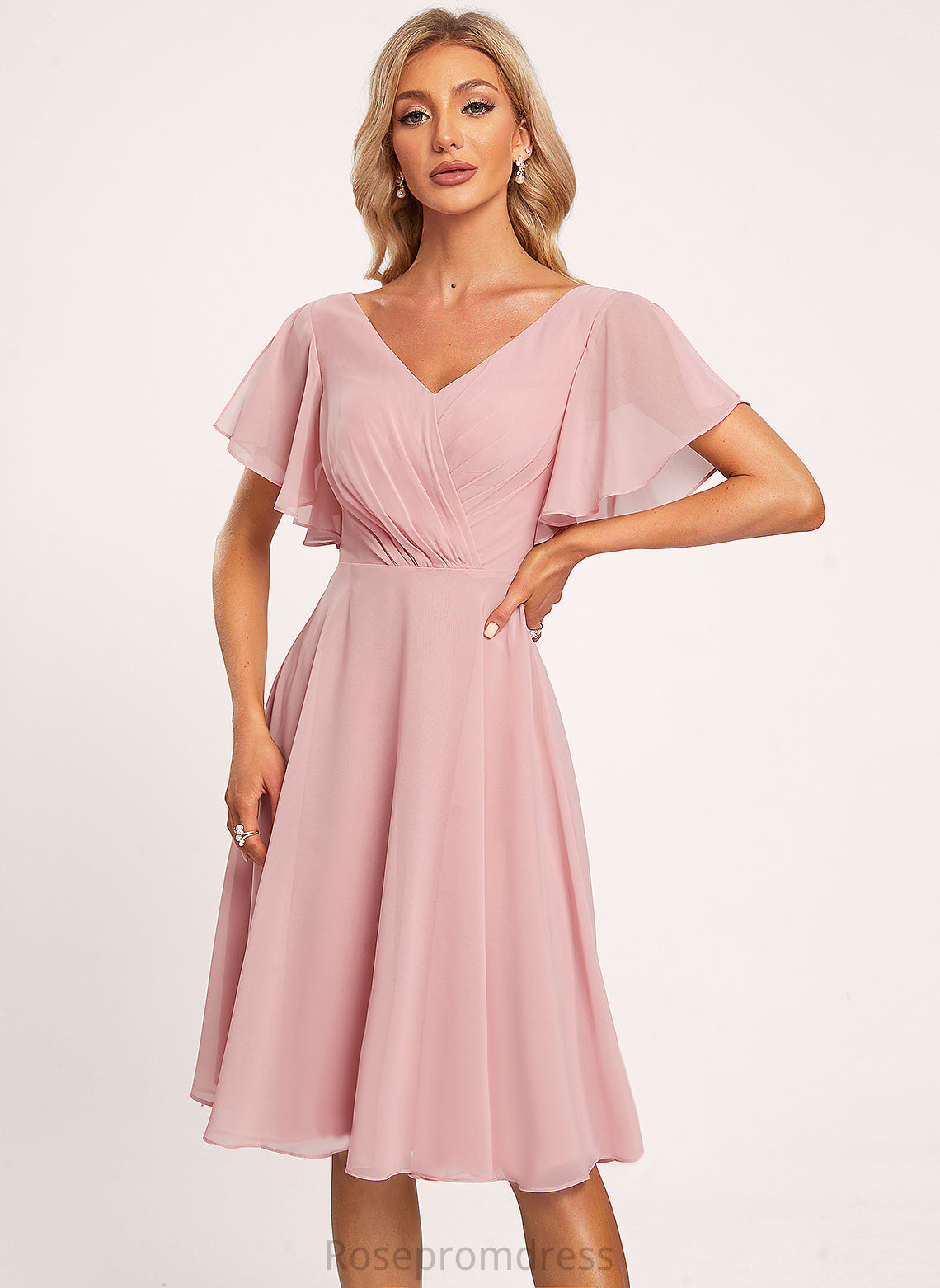 Straps&Sleeves Neckline Silhouette Fabric Length Tea-Length A-line V-Neck Xiomara Straps A-Line/Princess Natural Waist Bridesmaid Dresses