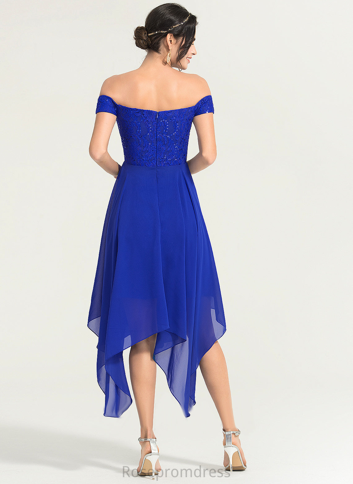 A-Line Lace Cocktail Dresses Off-the-Shoulder Beading Cocktail Asymmetrical Chiffon Frida Dress With