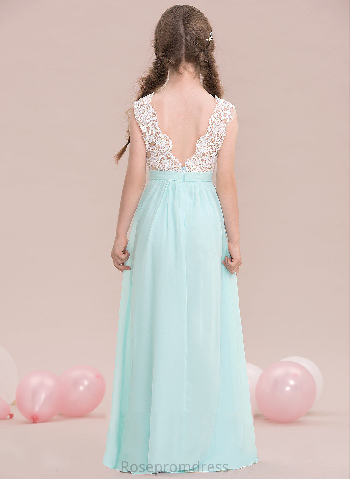 V-neck Chiffon Junior Bridesmaid Dresses A-Line Floor-Length Delaney