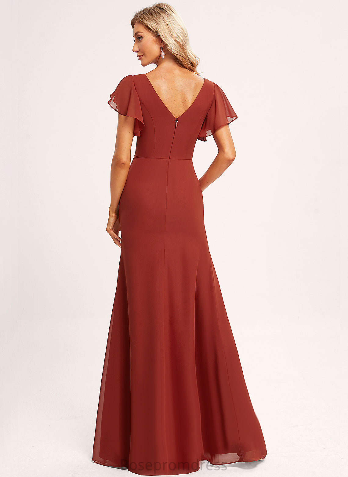 Floor-Length A-line Fabric Straps&Sleeves Silhouette V-Neck Length Neckline Jess A-Line/Princess Empire Waist Half Sleeves Bridesmaid Dresses