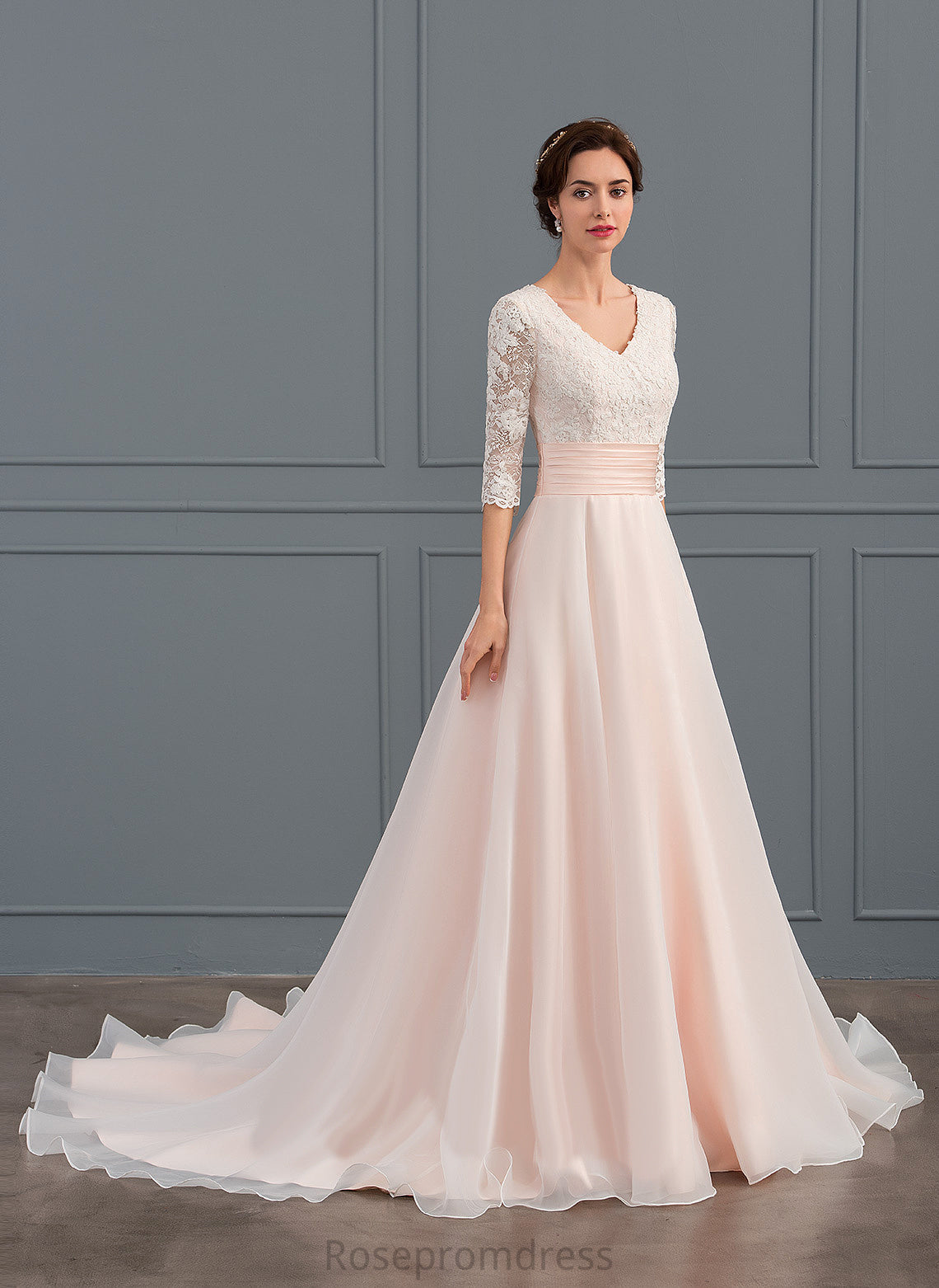 Train Ruffle Marlee Wedding Dresses V-neck Organza With Lace Ball-Gown/Princess Wedding Court Dress