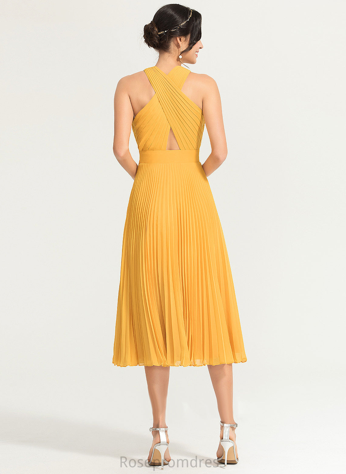 Chiffon Cocktail With Tea-Length A-Line V-neck Pleated Erika Cocktail Dresses Dress