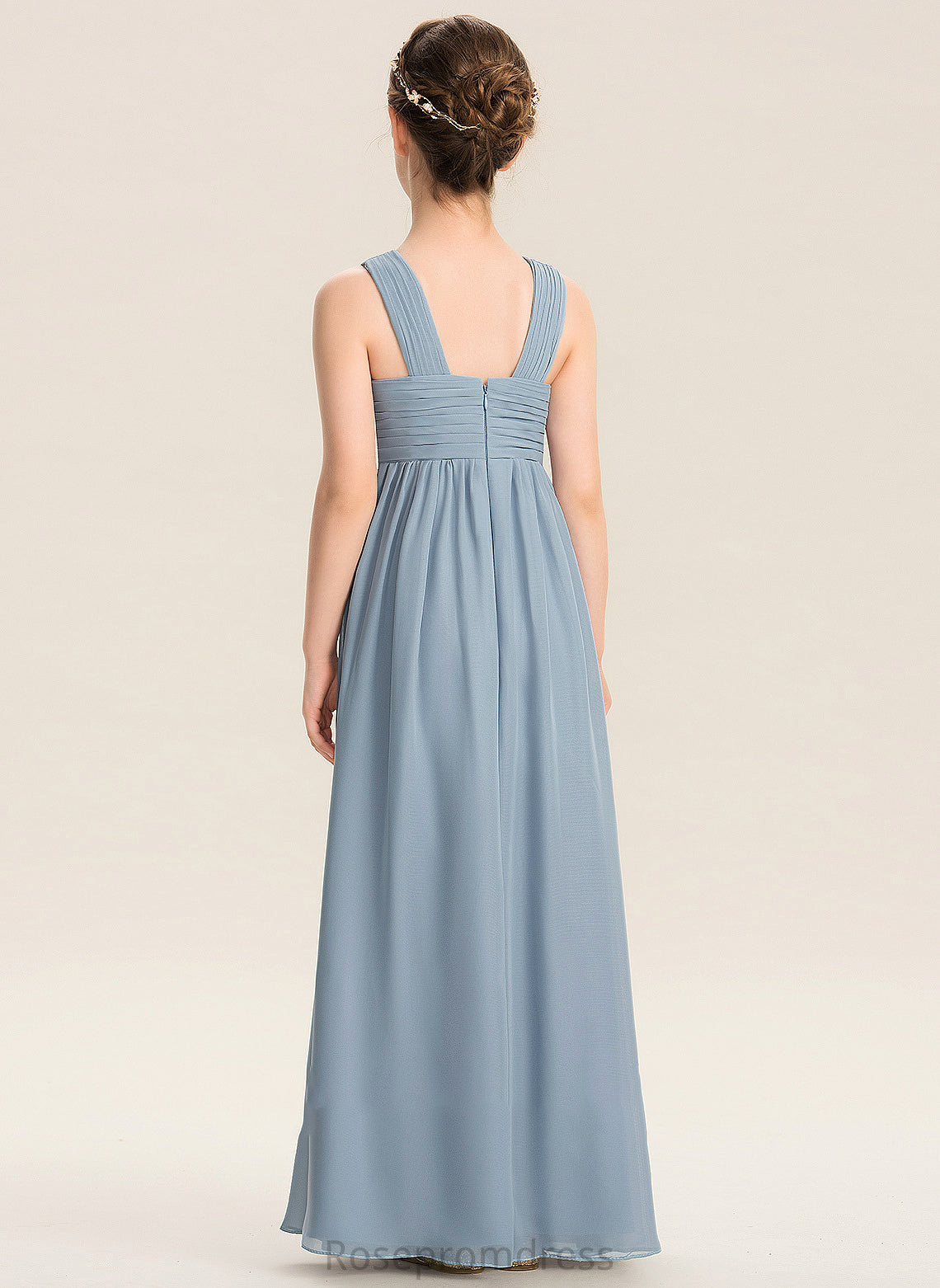 Junior Bridesmaid Dresses With Ruffle A-Line Floor-Length V-neck Chiffon Shyla