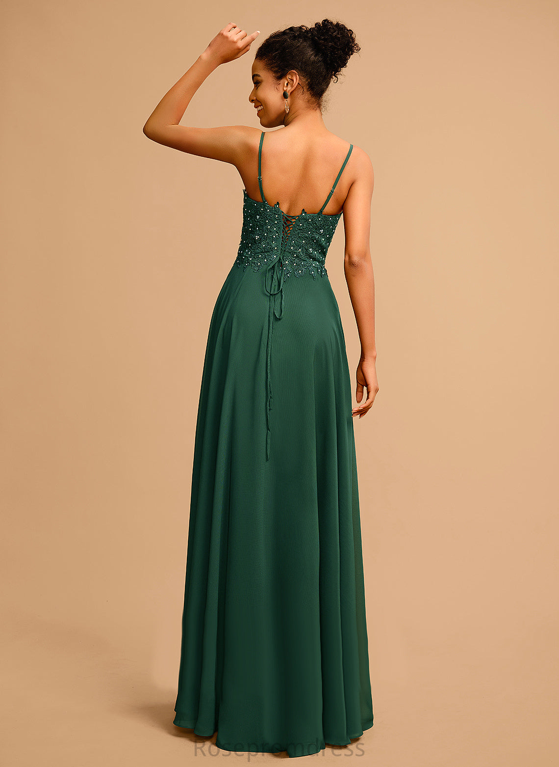 Sequins Prom Dresses Floor-Length Daphne A-Line With V-neck Chiffon Lace Beading