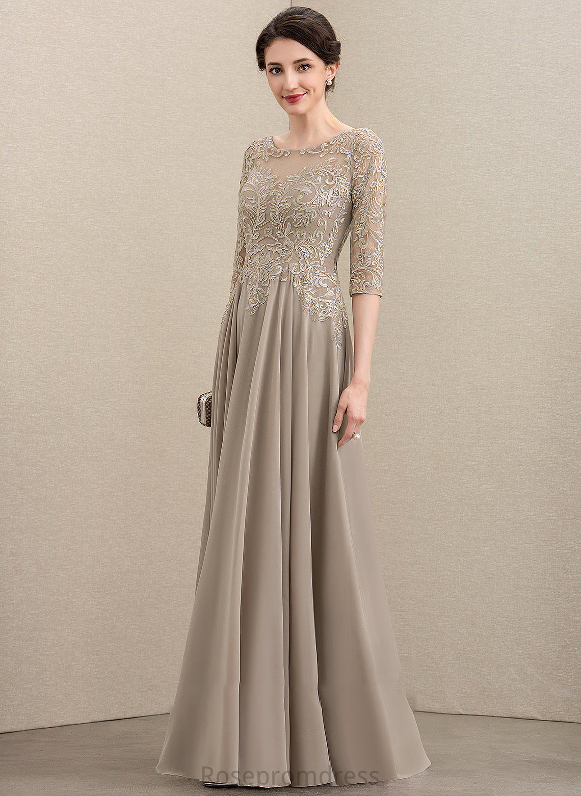 Chiffon Mother of the Bride Dresses Floor-Length Elianna Lace the Neck of Bride A-Line Sequins With Scoop Mother Dress