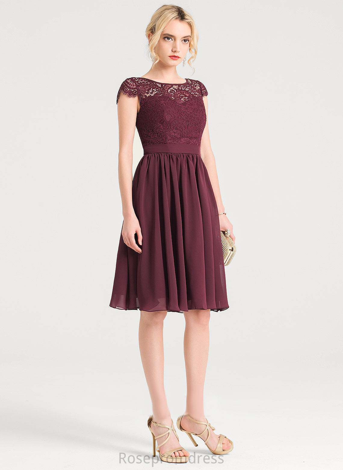 Knee-Length Chiffon Neck Alisha Lace Scoop Cocktail Dresses Dress A-Line Cocktail