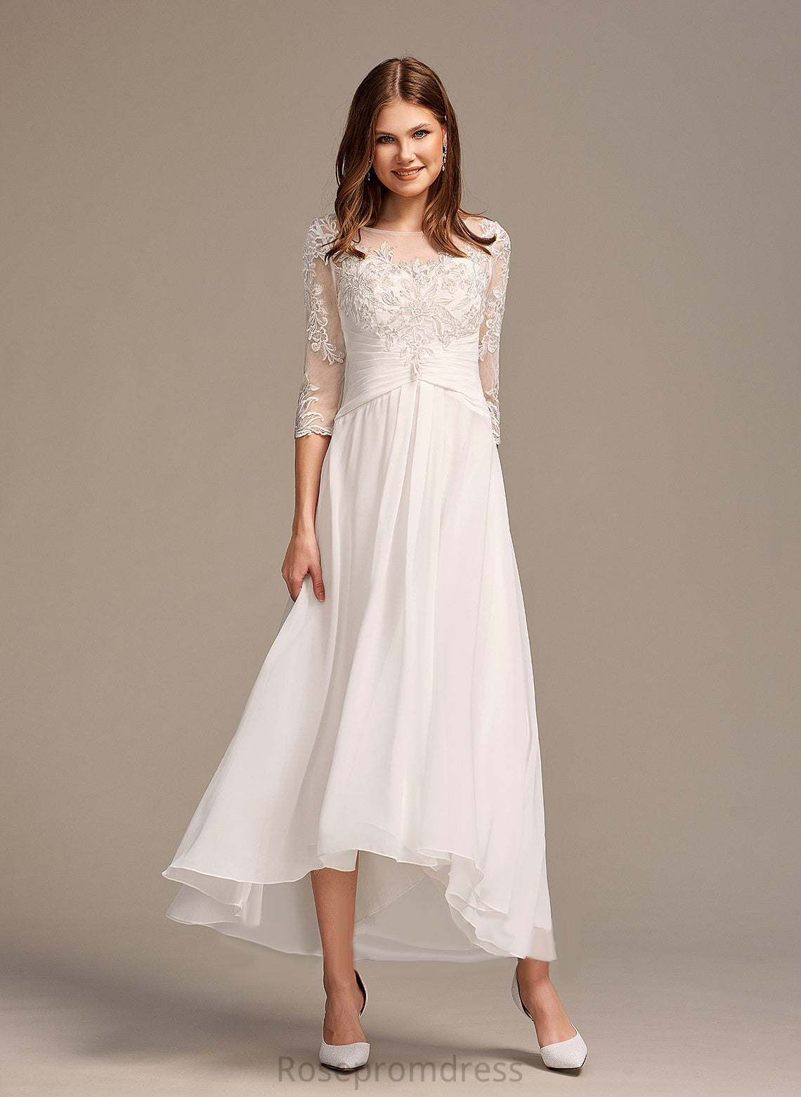 Lace Wedding Dresses Chiffon Wedding A-Line Dress With Asia Asymmetrical Illusion