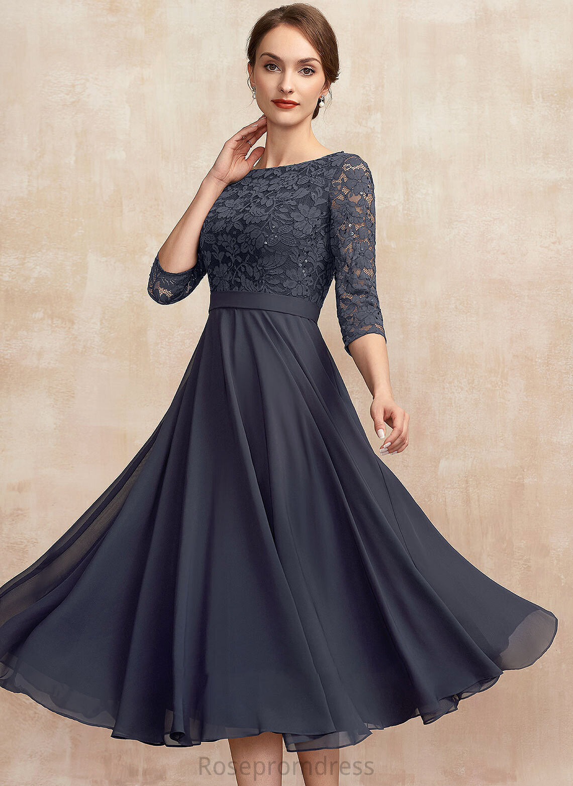 the Dress of Chiffon Philippa Mother of the Bride Dresses Scoop Bride With Tea-Length A-Line Neck Sequins Lace Mother