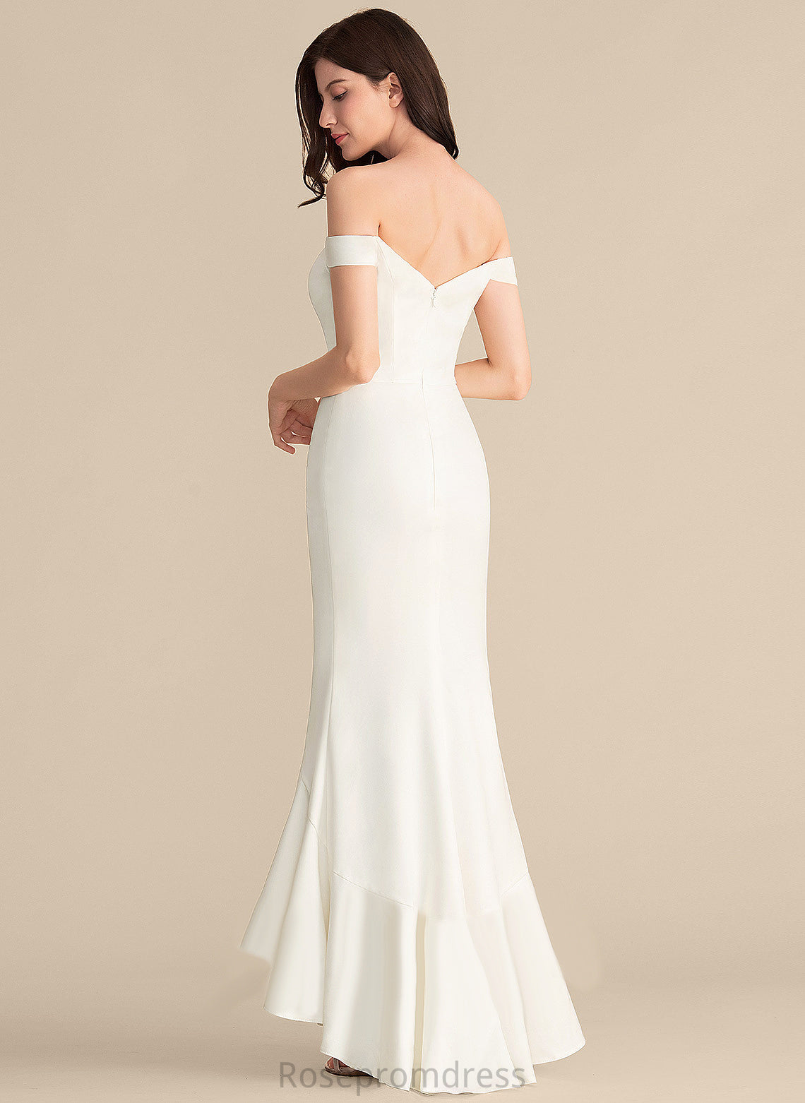 Wedding Dresses With Trumpet/Mermaid Asymmetrical Wedding Ruffles Off-the-Shoulder Cascading Abbigail Dress