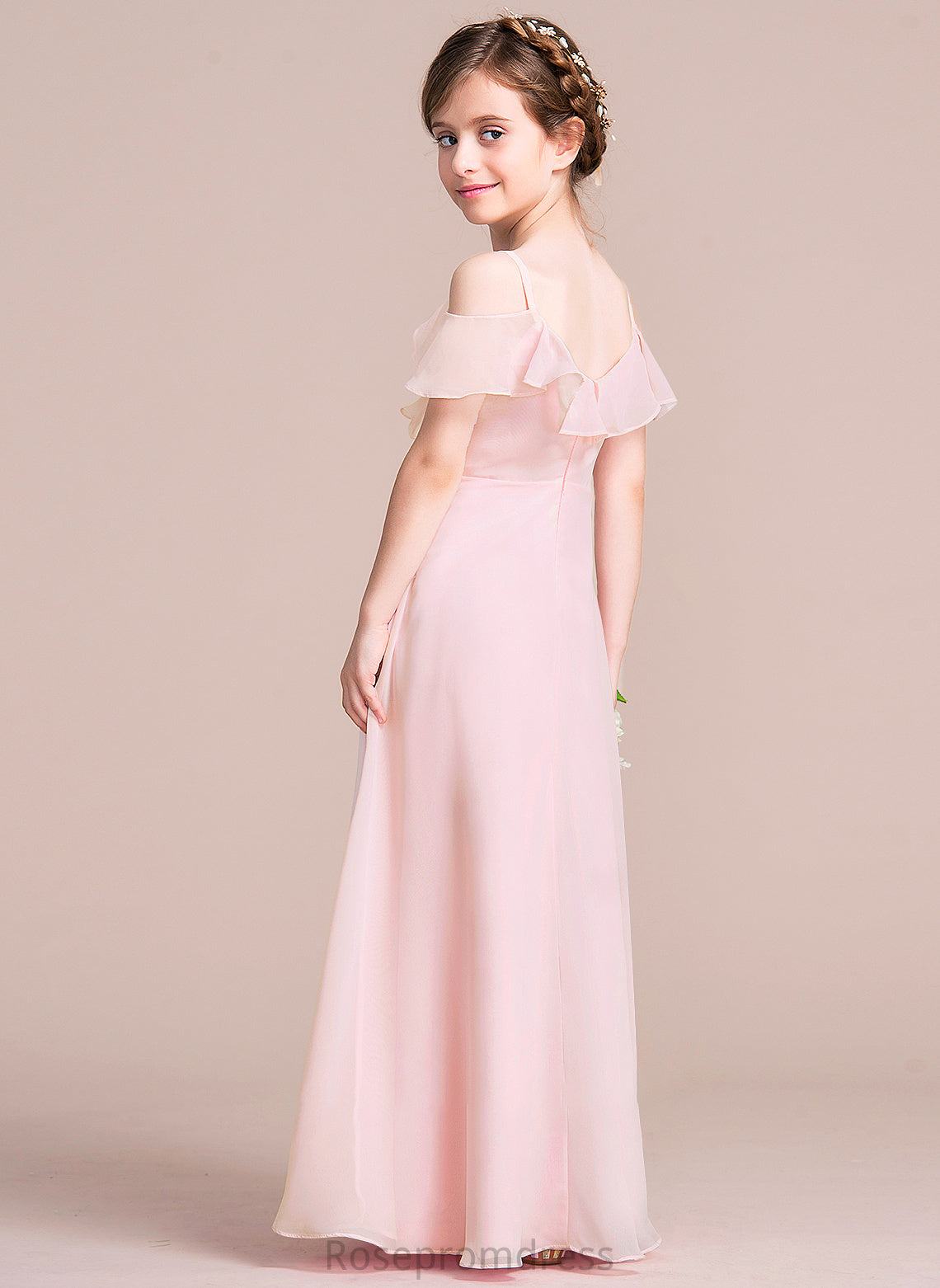 V-neck With Chiffon A-Line Ruffles Junior Bridesmaid Dresses Floor-Length Juliana Cascading