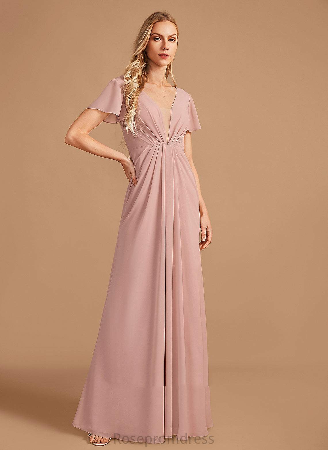 Neckline Embellishment Fabric A-Line Length Ruffle Silhouette Floor-Length V-neck Aleah Bridesmaid Dresses