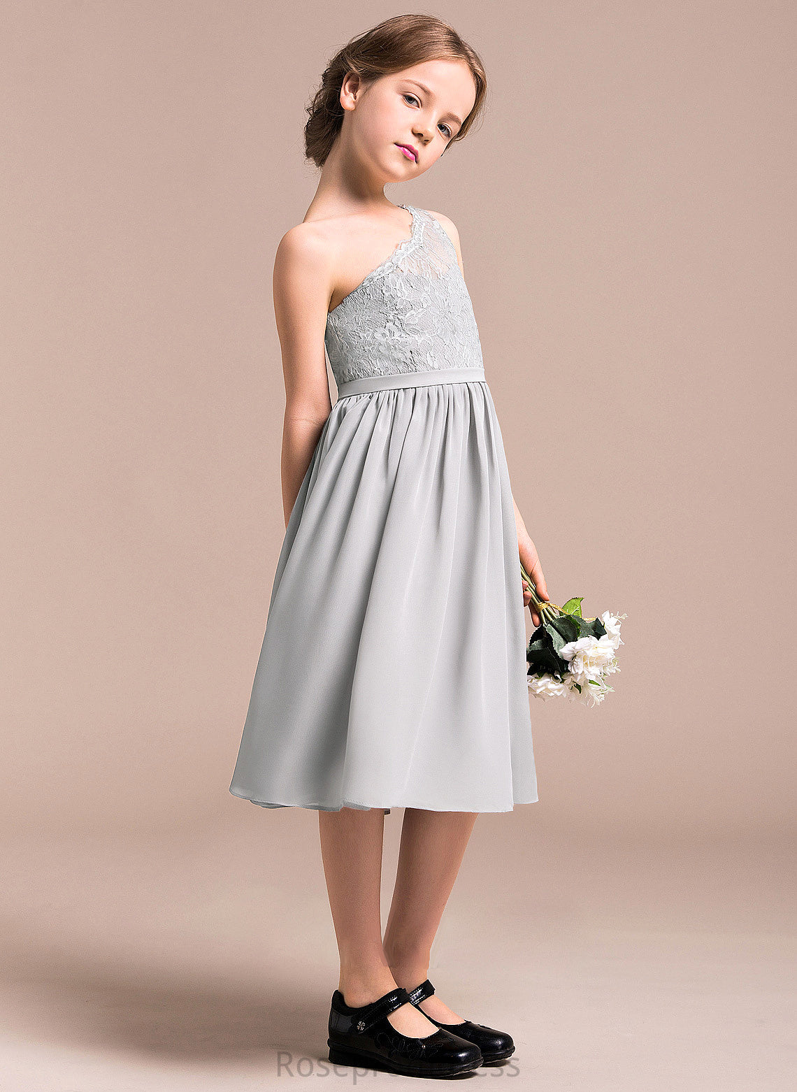 Chiffon One-Shoulder Knee-Length A-Line Harmony Junior Bridesmaid Dresses Lace