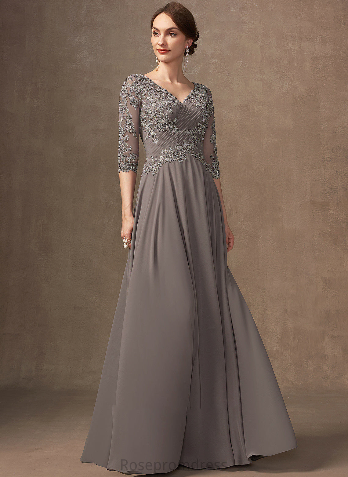 the Floor-Length Mother of the Bride Dresses Chiffon Bride With Sequins A-Line Mother Dress Beading Andrea V-neck of Lace