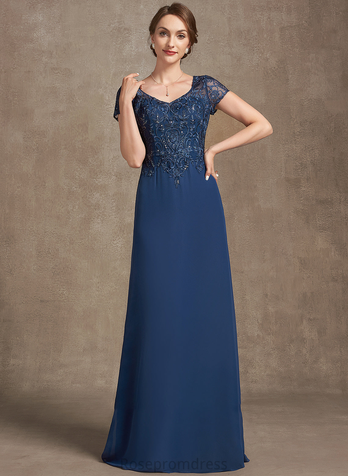 Lace the Aubree Bride Mother of the Bride Dresses Sequins A-Line Floor-Length With V-neck Mother of Chiffon Dress