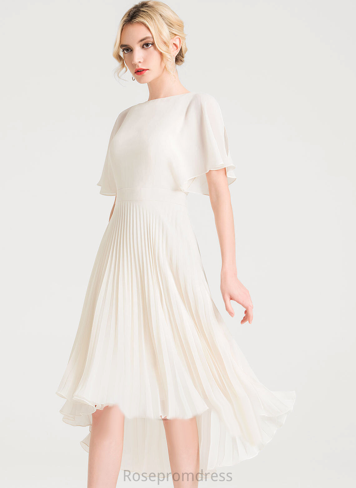 Cocktail Dresses Scoop Maribel Cocktail Asymmetrical Pleated Dress Neck A-Line Chiffon With