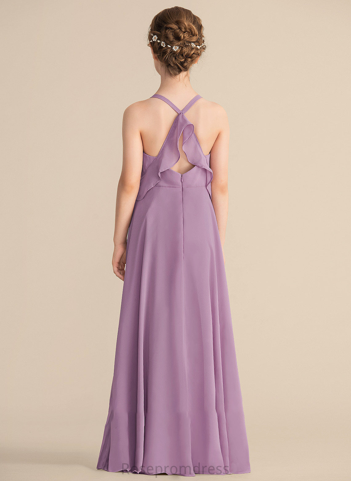 V-neck Chiffon With A-Line Ruffles Cascading Janiyah Floor-Length Junior Bridesmaid Dresses