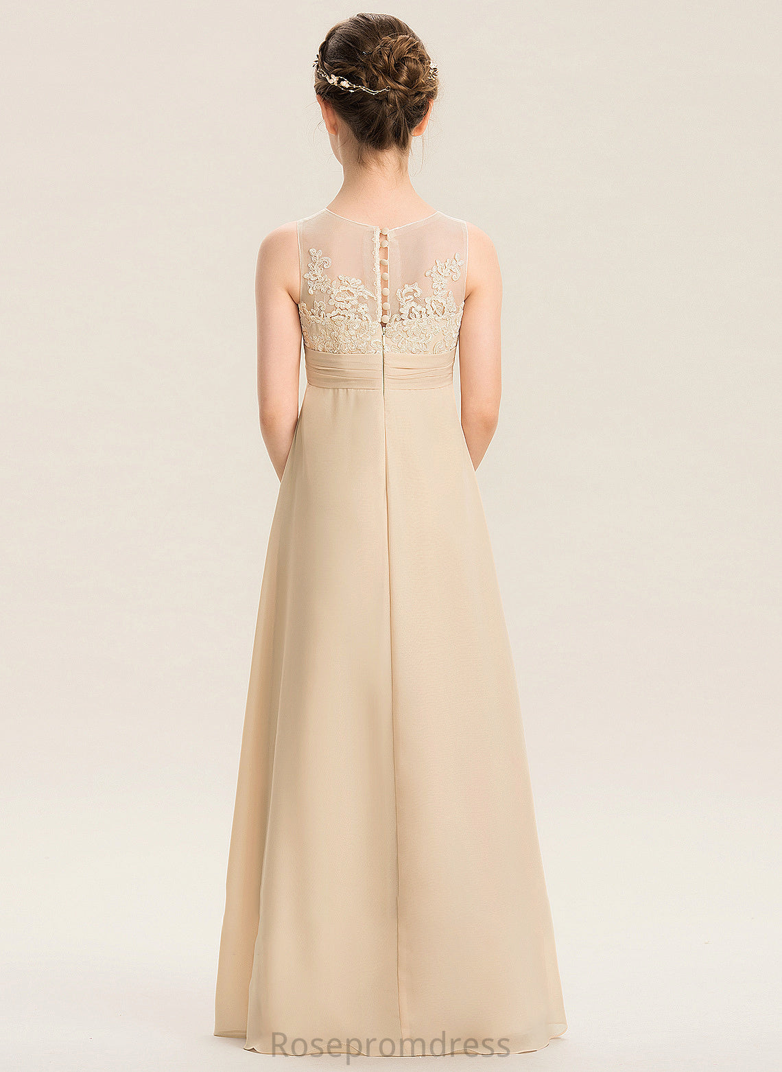 Chiffon Scoop Neck Alice Lace Floor-Length Junior Bridesmaid Dresses A-Line