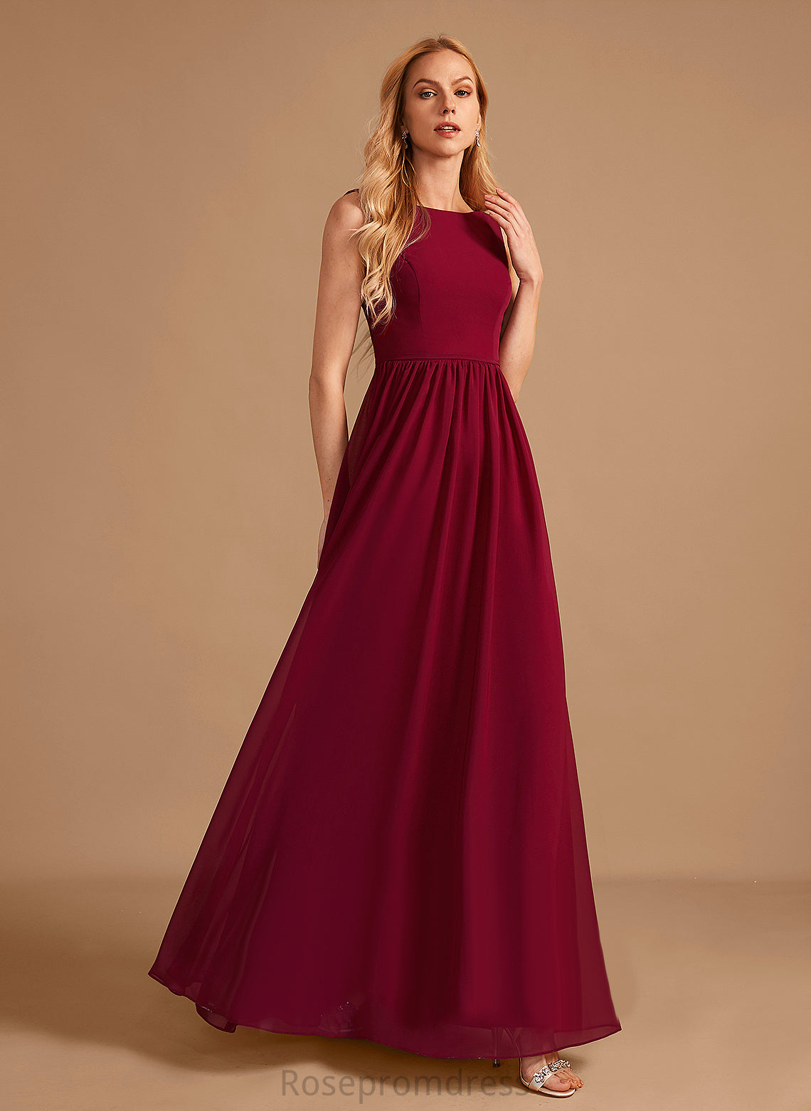 Embellishment Length Floor-Length Silhouette Neckline A-line Fabric HighNeck Beryl A-Line/Princess Sleeveless Spaghetti Staps Bridesmaid Dresses