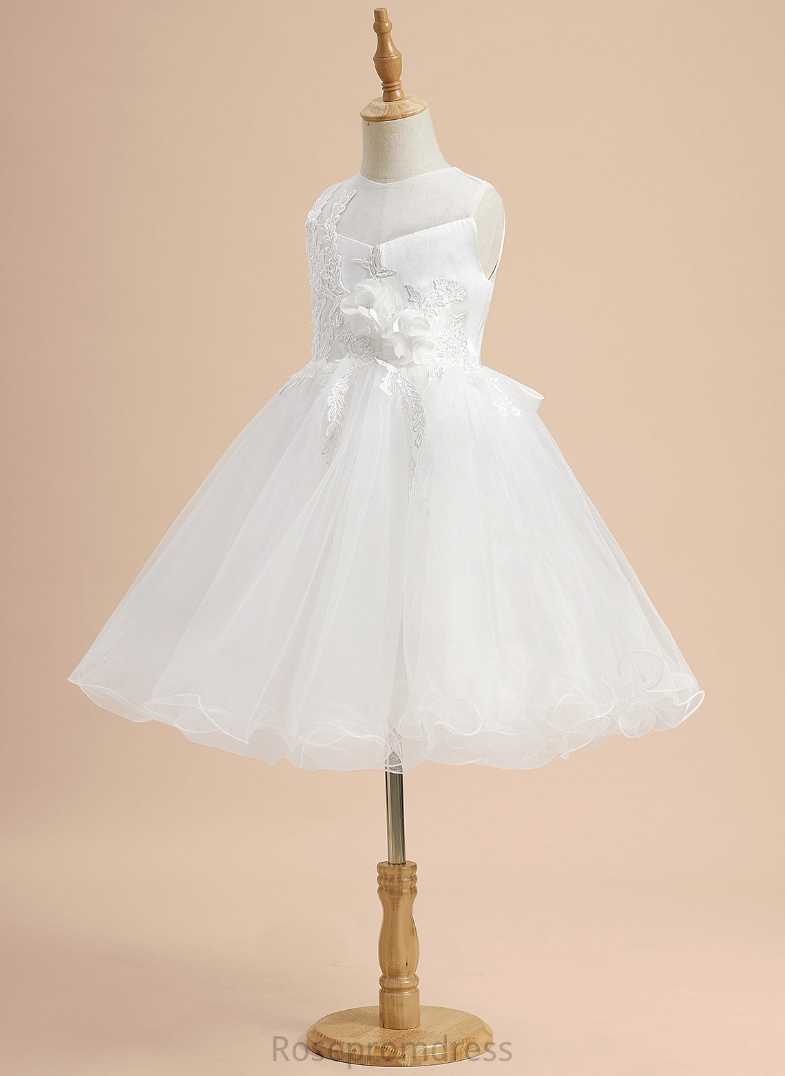 Neck Knee-length Ashleigh Flower Satin/Tulle With Flower Girl Dresses Girl Scoop Sleeveless Lace/Flower(s)/Bow(s) - A-Line Dress