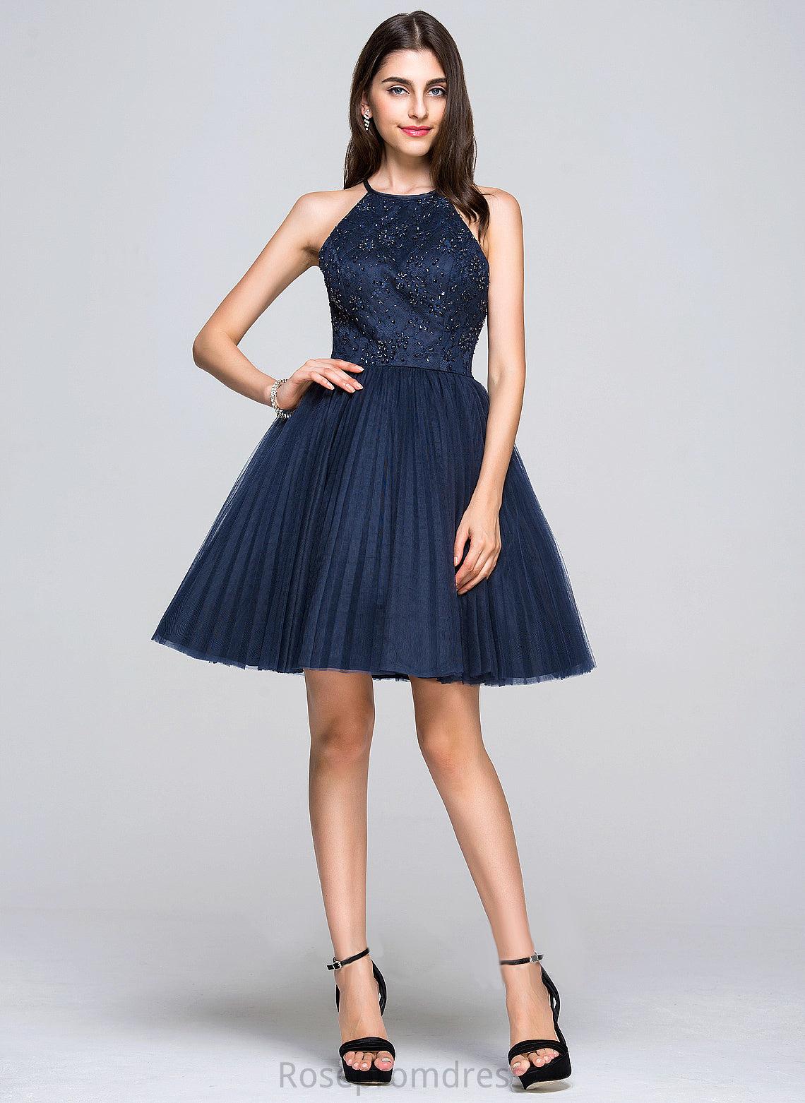 Short/Mini Prom Dresses Sequins Ashtyn Neck Scoop With Bow(s) A-Line/Princess Pleated Beading