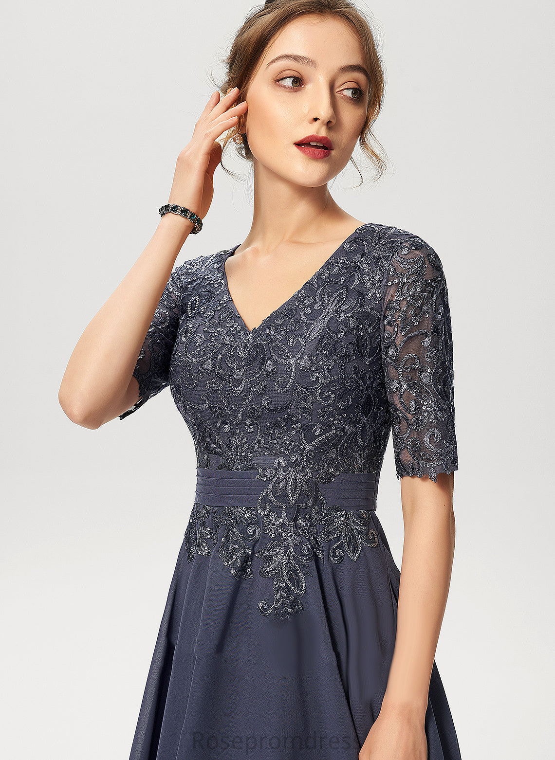 Cocktail Dresses Kaitlyn Lace With Knee-Length Cocktail V-neck A-Line Dress Sequins Chiffon