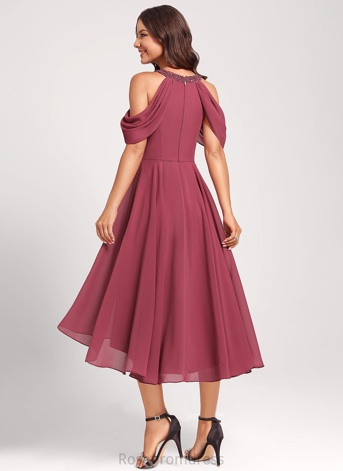 Dress A-Line Sequins With Beading Hadley Neck Chiffon Club Dresses Scoop Asymmetrical Cocktail