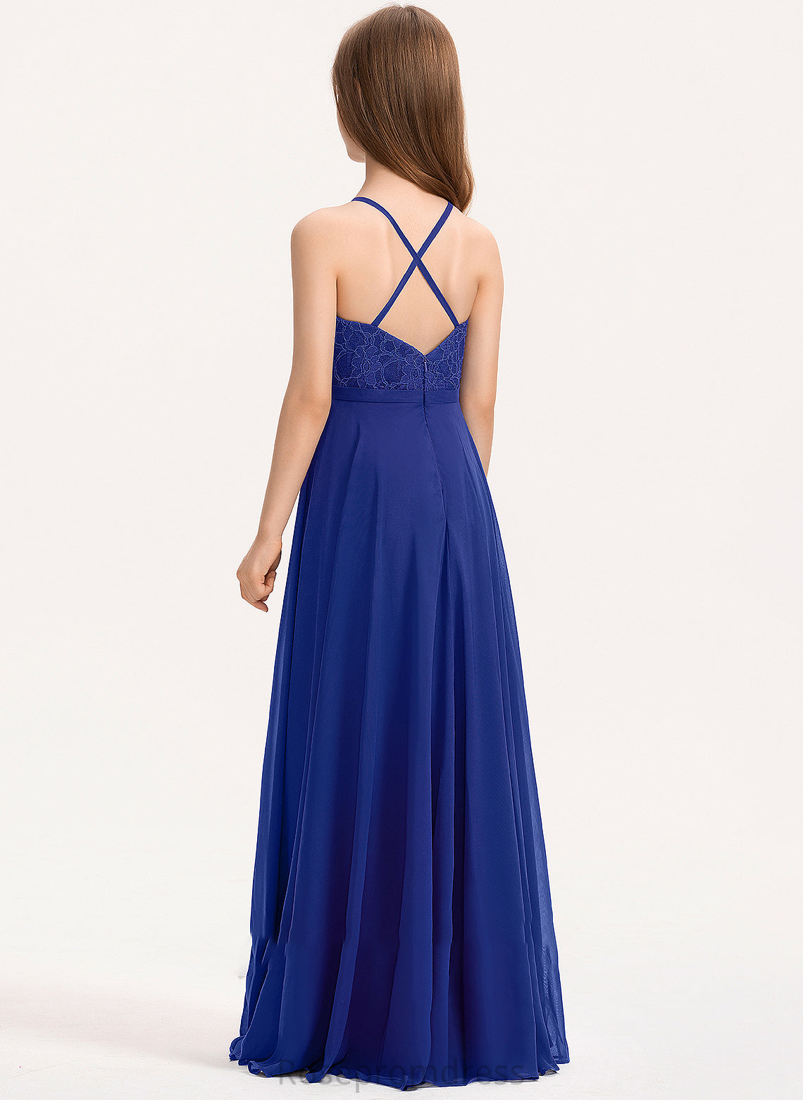 Junior Bridesmaid Dresses Vivian Neckline Lace Square Floor-Length Chiffon A-Line