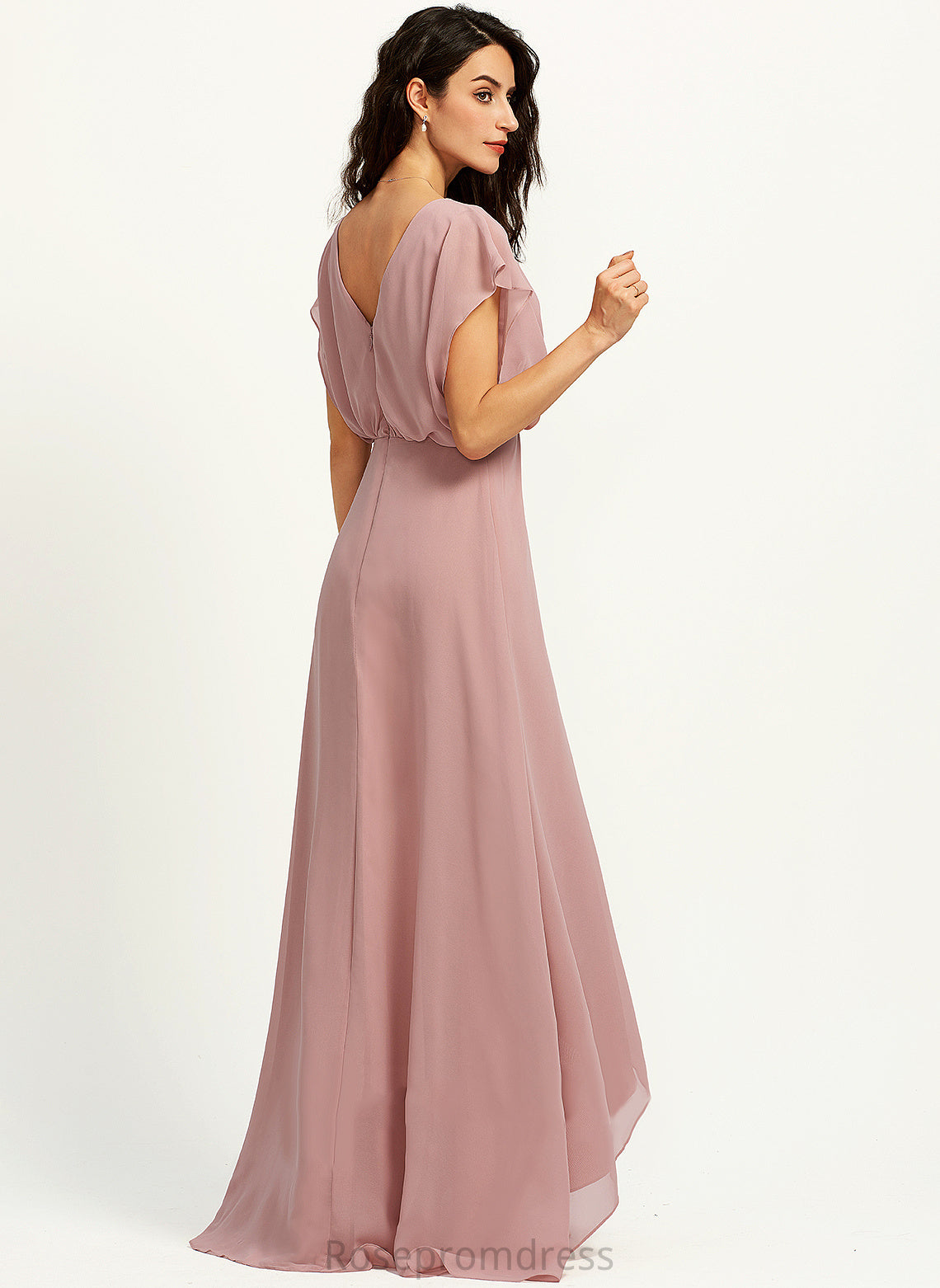 SplitFront Silhouette Asymmetrical Neckline Fabric V-neck A-Line Length Embellishment Amina Bridesmaid Dresses